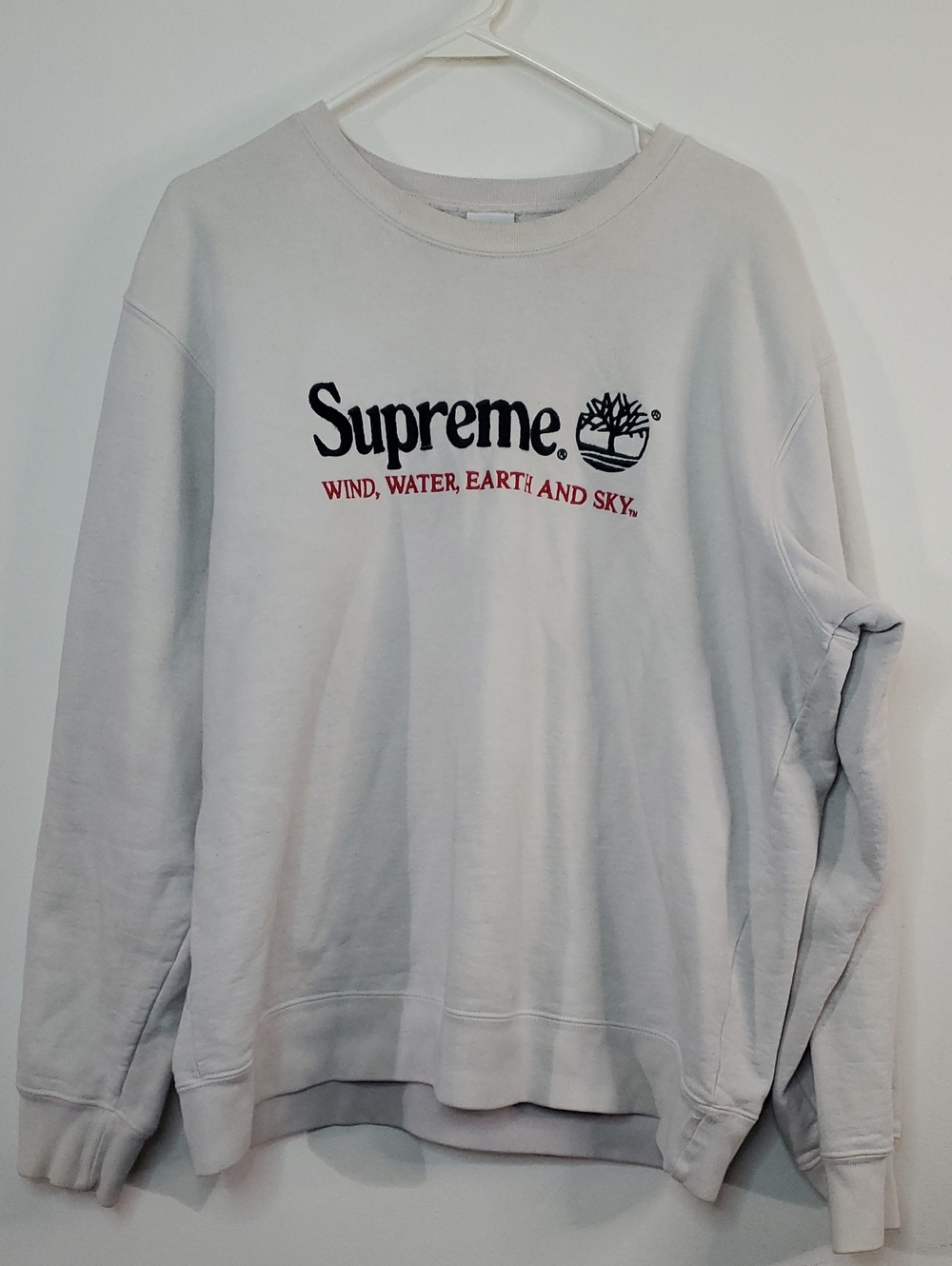 Supreme × Timberland White Crewneck Sweatshirt Size Lg Wind Water Earth Sky